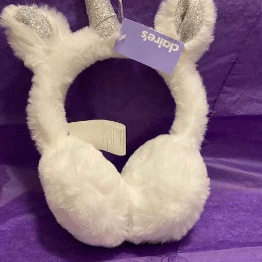 Claire's Unicorn Ear Muffs and Gloves with finger Over (Girls) White and Silver